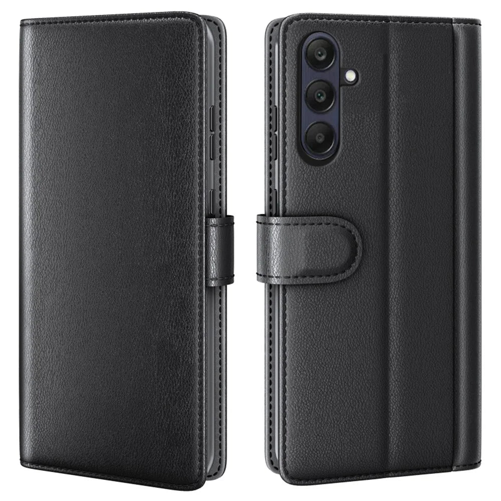 For Samsung Galaxy A26 5G Case Genuine Split Leather Phone Cover with Wallet Stand - Black - 1