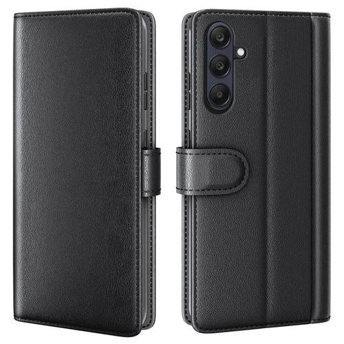 For Samsung Galaxy A26 5G Case Genuine Split Leather Phone Cover with Wallet Stand - Black - 1
