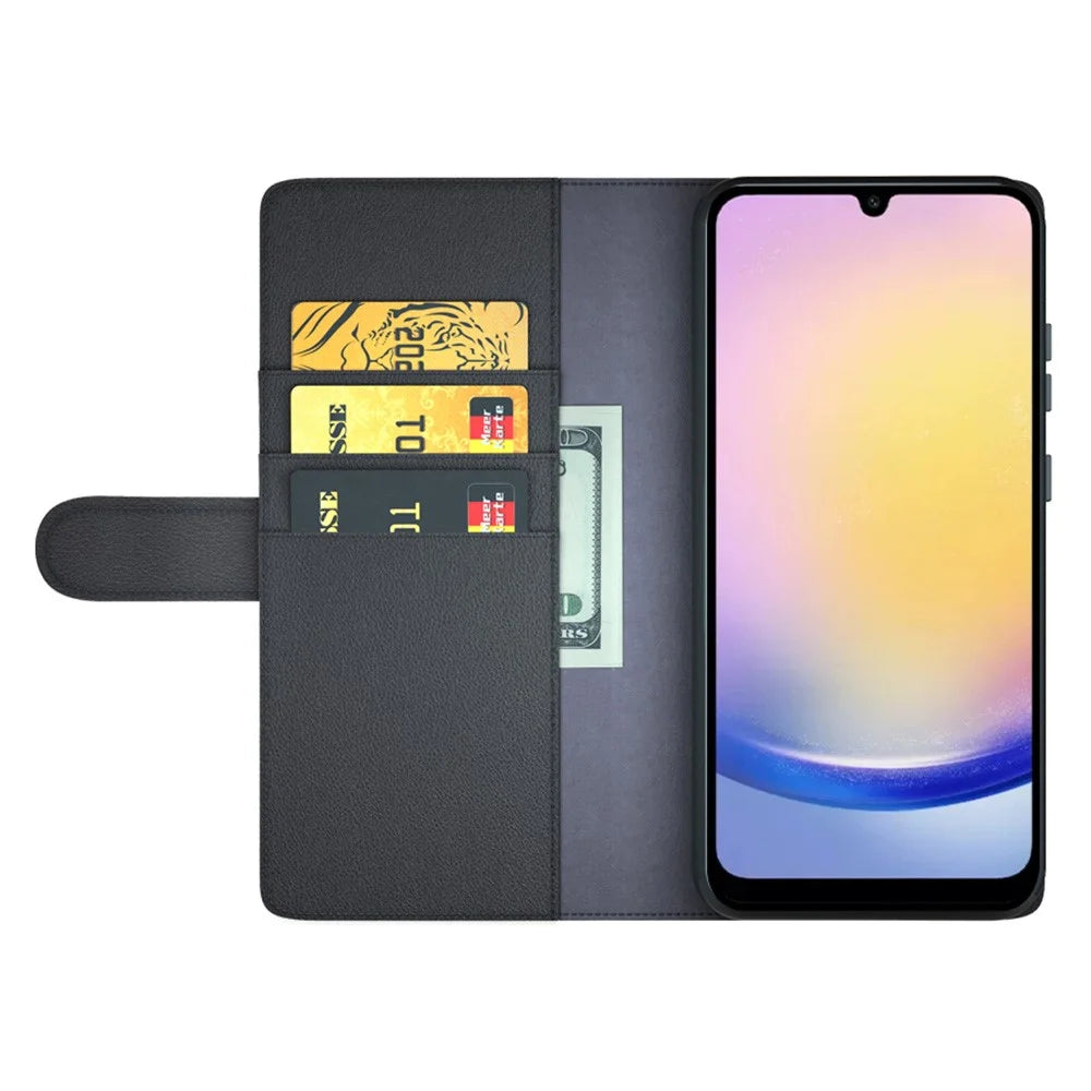 For Samsung Galaxy A26 5G Case Genuine Split Leather Phone Cover with Wallet Stand - Black - 2