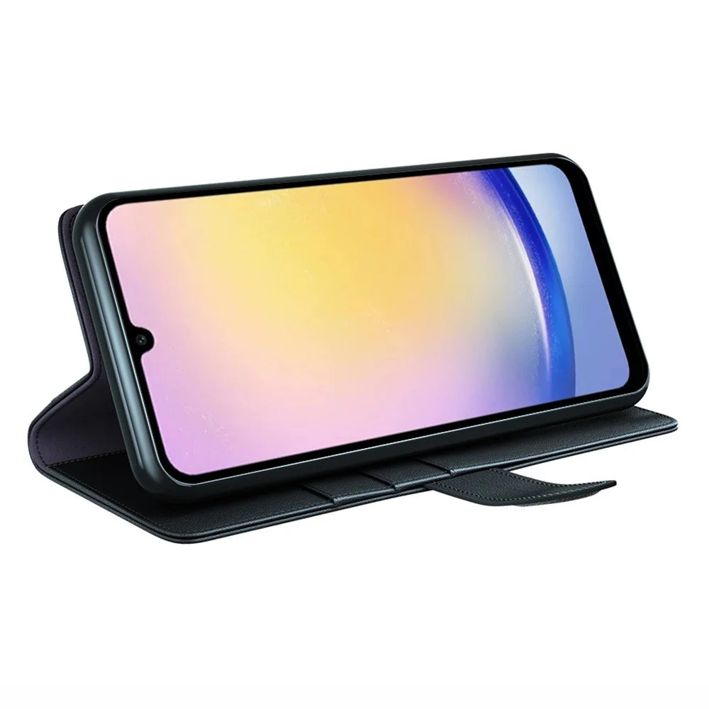 For Samsung Galaxy A26 5G Case Genuine Split Leather Phone Cover with Wallet Stand - Black - 3