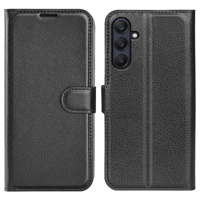 For Samsung Galaxy A26 5G Case Litchi Texture Shockproof Leather Wallet Phone Cover - Black - 1