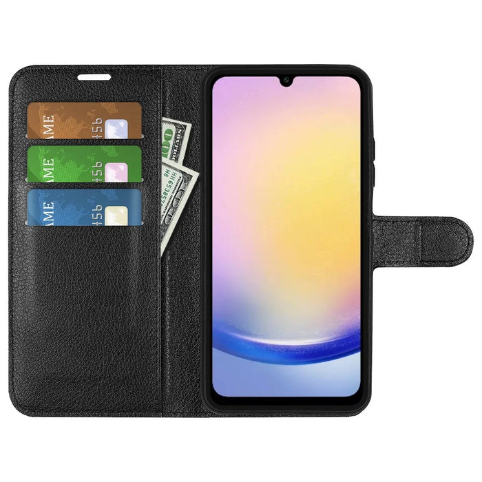 For Samsung Galaxy A26 5G Case Litchi Texture Shockproof Leather Wallet Phone Cover - Black - 2