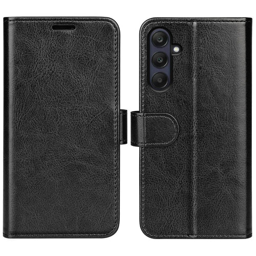 For Samsung Galaxy A26 5G Wallet Case Crazy Horse Texture Stand Leather Phone Cover - Black - 1