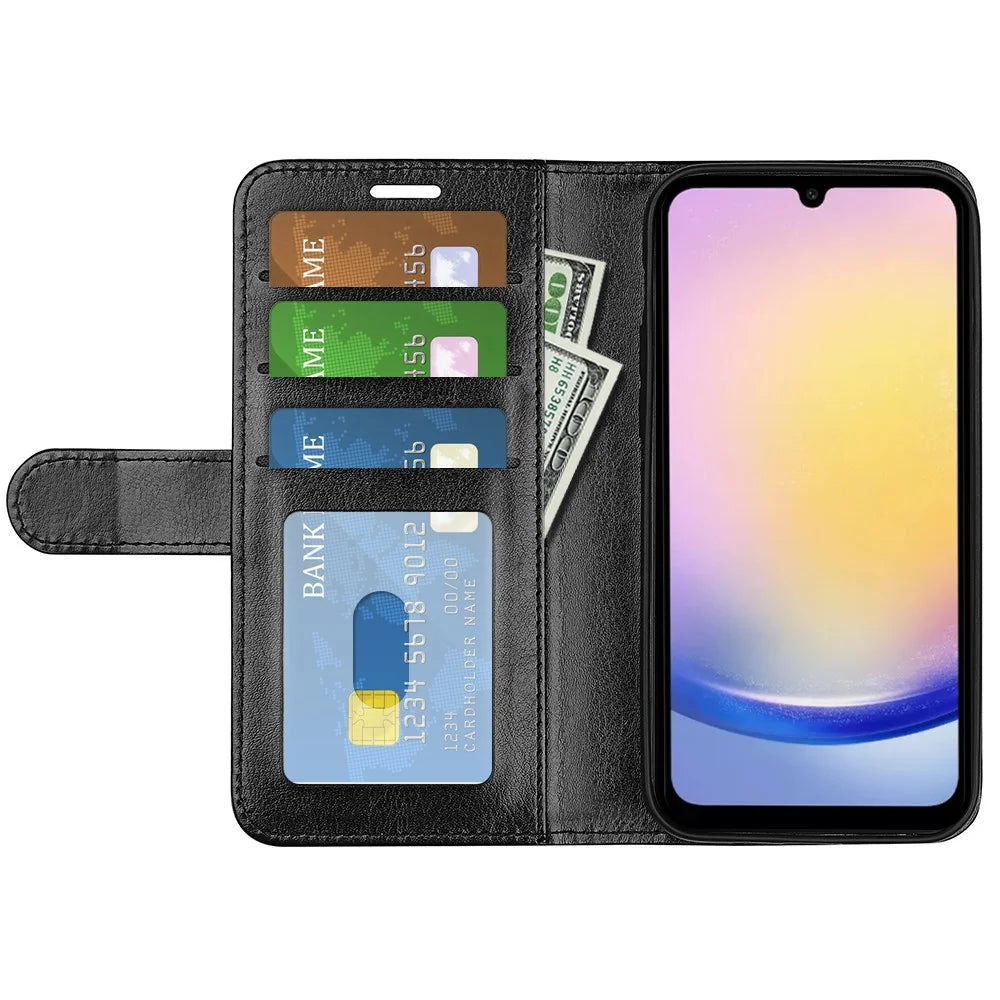 For Samsung Galaxy A26 5G Wallet Case Crazy Horse Texture Stand Leather Phone Cover - Black - 2