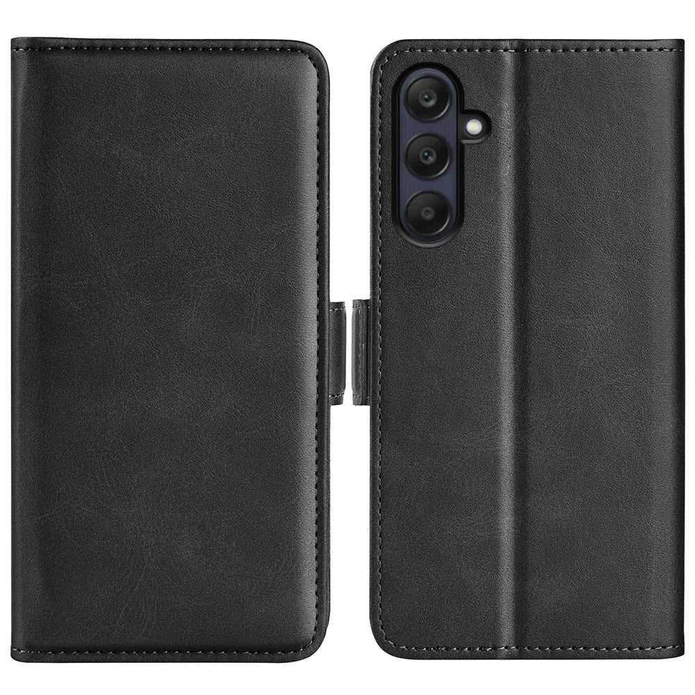 For Samsung Galaxy A26 5G Stand Case Calf Texture Leather Wallet Phone Cover - Black - 1