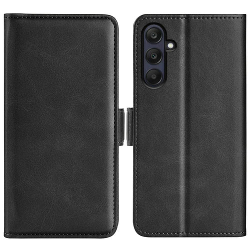 For Samsung Galaxy A26 5G Stand Case Calf Texture Leather Wallet Phone Cover - Black - 1