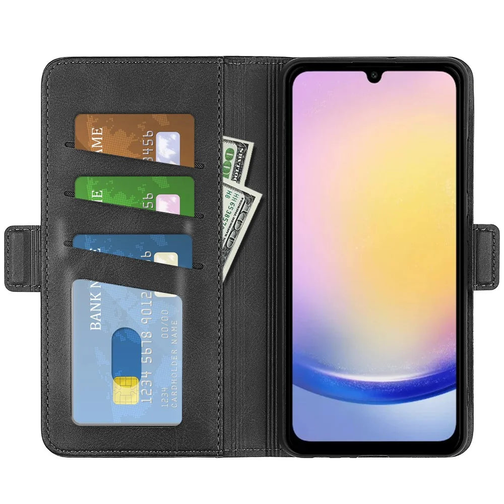 For Samsung Galaxy A26 5G Stand Case Calf Texture Leather Wallet Phone Cover - Black - 2