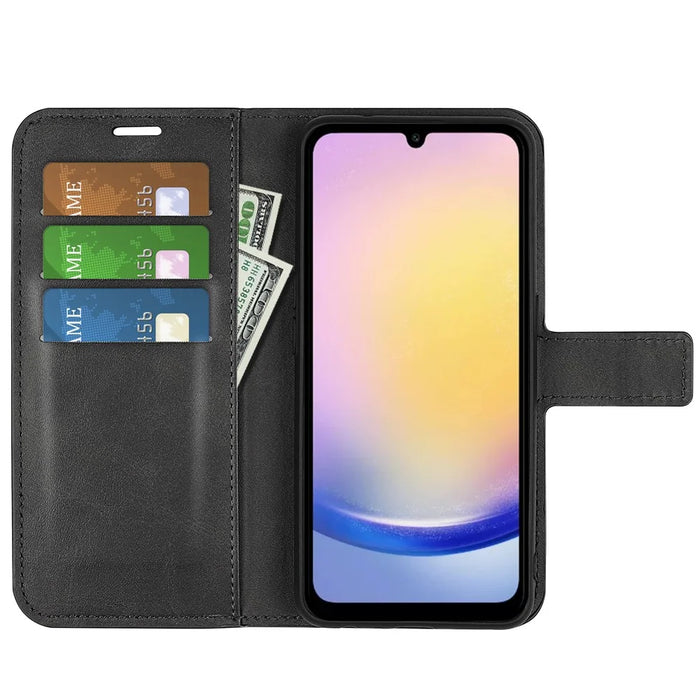 For Samsung Galaxy A26 5G Stand Case Anti-Scratch Calf Texture Leather Phone Cover - Black - 2
