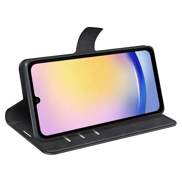 For Samsung Galaxy A26 5G Stand Case Anti-Scratch Calf Texture Leather Phone Cover - Black - 3