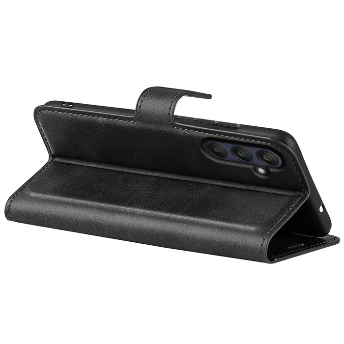 For Samsung Galaxy A26 5G Stand Case Anti-Scratch Calf Texture Leather Phone Cover - Black - 4