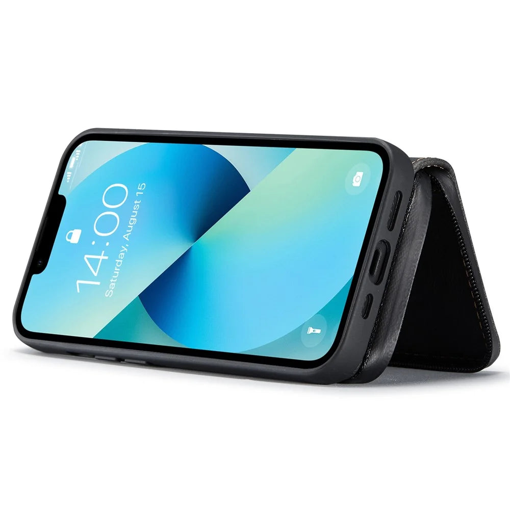 JEEHOOD Shockproof Case for iPhone 14 Plus PU Leather Coated TPU Cover Kickstand Detachable Phone Case with Zippered Wallet - Black - 2