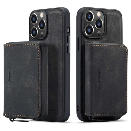 JEEHOOD Phone Case for iPhone 14 Pro Shockproof PU Leather Coated TPU Cover Phone Case with Zippered Wallet Kickstand - Black - 1