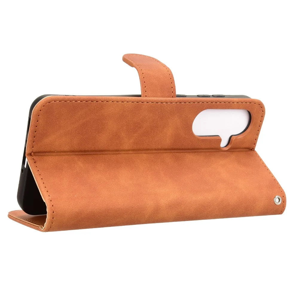 For Samsung Galaxy A36 5G Leather Case Skin-Feel Anti-Drop Wallet Flip Phone Cover - Brown - 3