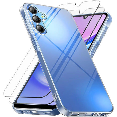 For Samsung Galaxy A36 5G Case TPU Clear Phone Cover + 2PCS Tempered Glass Screen Film 2.5D Arc Edge - 1