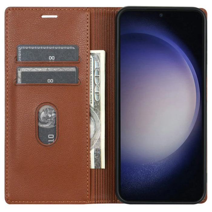 For Samsung Galaxy A26 5G Wallet Case Magnetic Closure PU Leather Phone Cover - Brown - 2