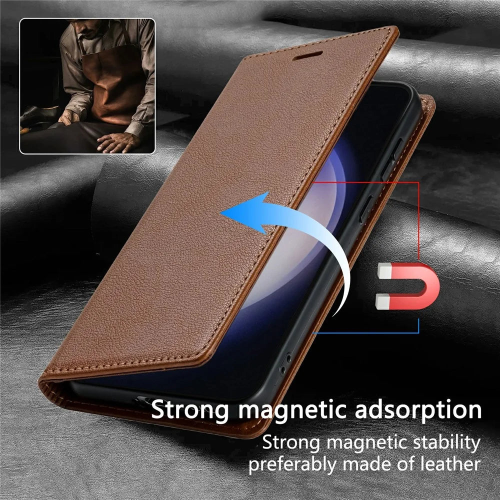 For Samsung Galaxy A36 5G Wallet Case Magnetic Closure PU Leather Phone Cover - Brown - 5