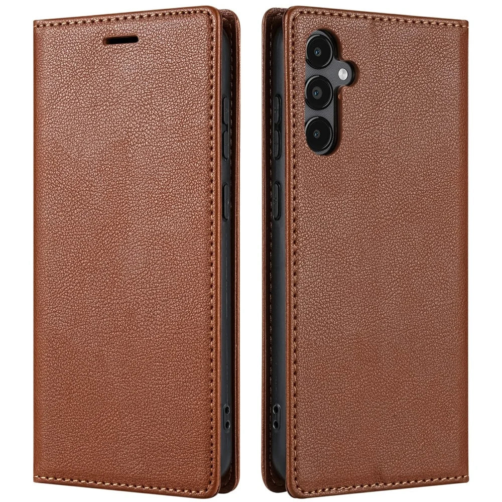 For Samsung Galaxy A56 5G Wallet Case Magnetic Closure PU Leather Phone Cover - Brown - 1