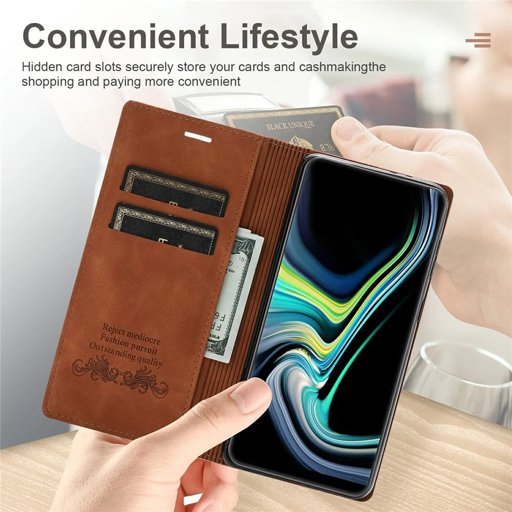 For Samsung Galaxy A36 5G Wallet Case Magnetic Closing Leather Phone Cover - Brown - 4