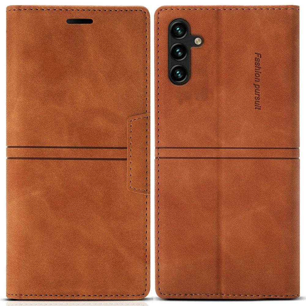 For Samsung Galaxy A56 5G Wallet Case Magnetic Closing Leather Phone Cover - Brown - 1