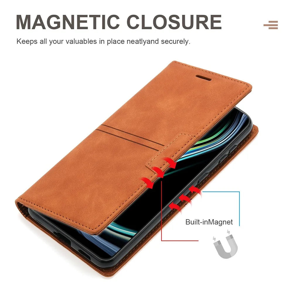 For Samsung Galaxy A56 5G Wallet Case Magnetic Closing Leather Phone Cover - Brown - 5