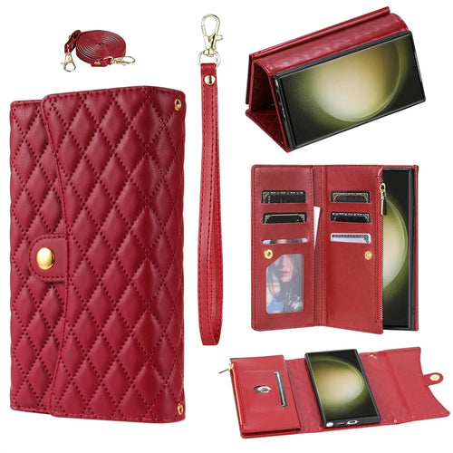 BKS-002 For Samsung Galaxy S25 Ultra Wallet Case PU Leather Stand Phone Cover with Shoulder Strap - Red - 1