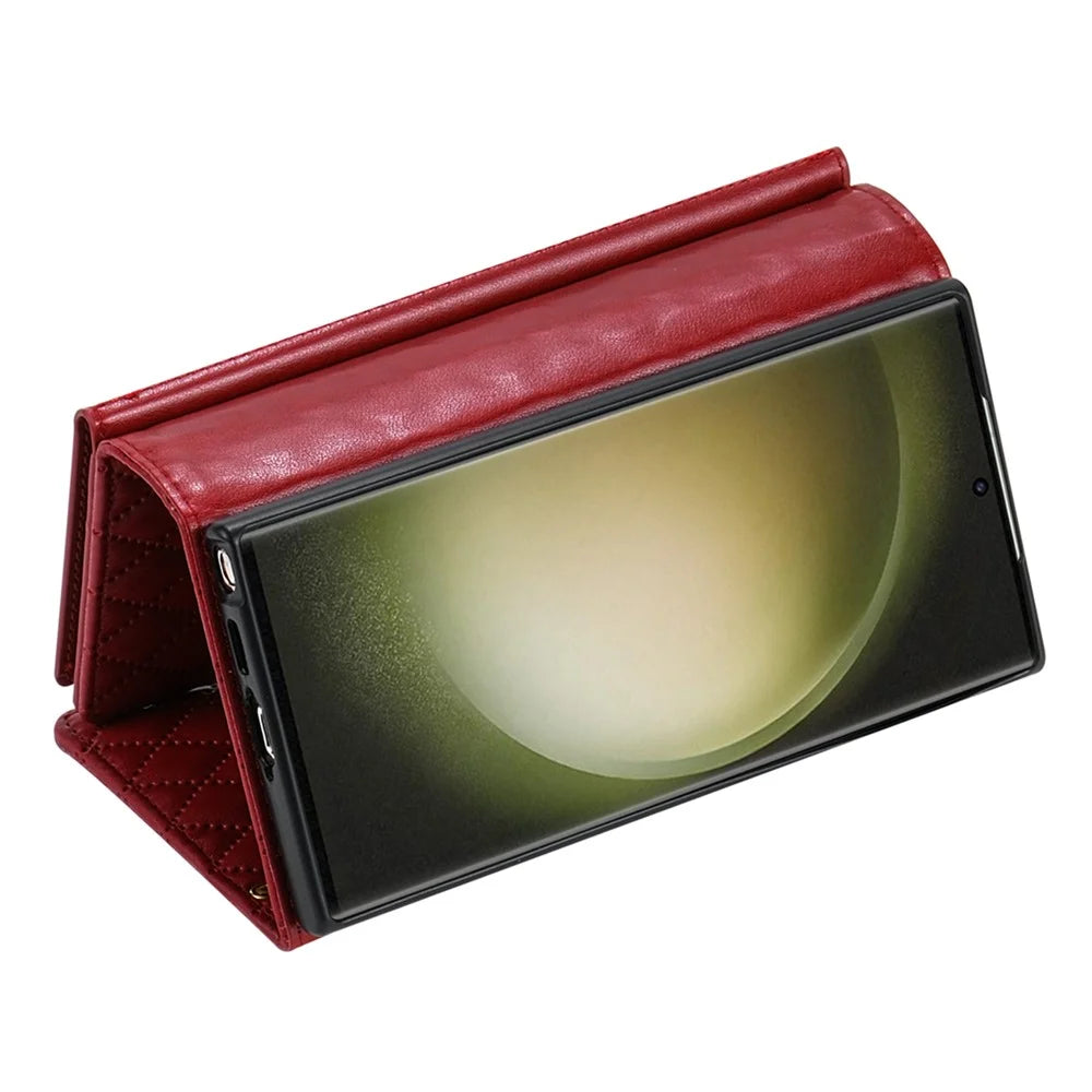 BKS-002 For Samsung Galaxy S25 Ultra Wallet Case PU Leather Stand Phone Cover with Shoulder Strap - Red - 2