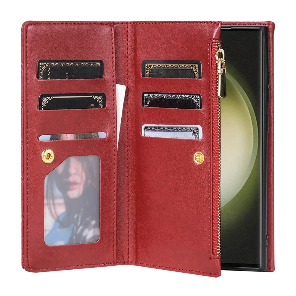 BKS-002 For Samsung Galaxy S25 Ultra Wallet Case PU Leather Stand Phone Cover with Shoulder Strap - Red - 3