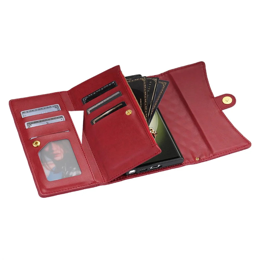 BKS-002 For Samsung Galaxy S25 Ultra Wallet Case PU Leather Stand Phone Cover with Shoulder Strap - Red - 4