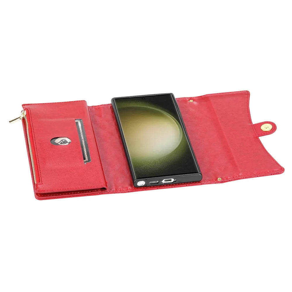 BKS-002 For Samsung Galaxy S25 Ultra Wallet Case PU Leather Stand Phone Cover with Shoulder Strap - Red - 5