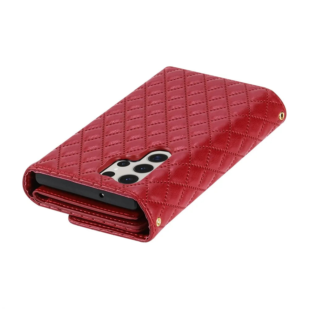 BKS-002 For Samsung Galaxy S25 Ultra Wallet Case PU Leather Stand Phone Cover with Shoulder Strap - Red - 7