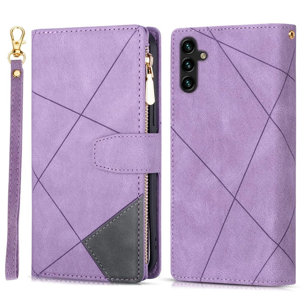 For Samsung Galaxy A26 5G Wallet Case Color Splicing Leather Phone Cover with Stand - Purple - 1