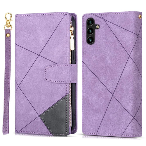 For Samsung Galaxy A26 5G Wallet Case Color Splicing Leather Phone Cover with Stand - Purple - 1