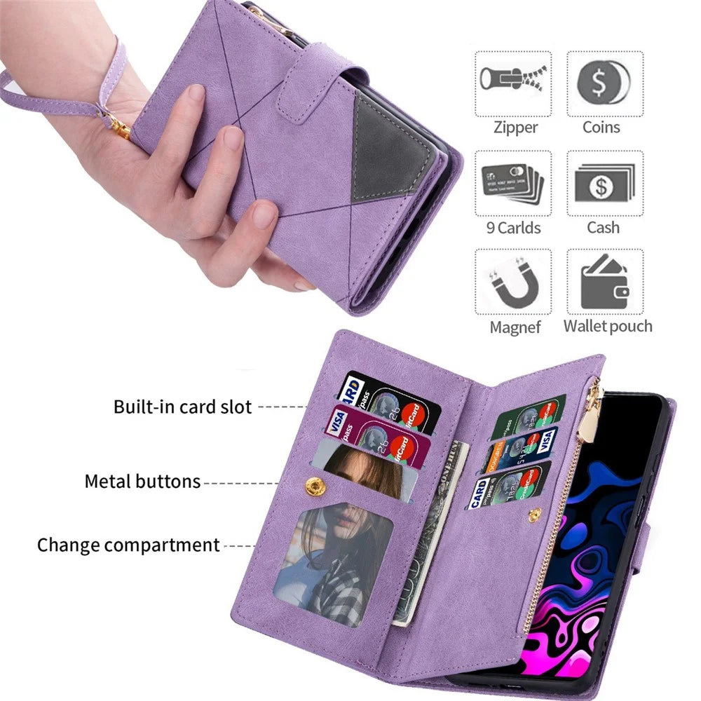 For Samsung Galaxy A26 5G Wallet Case Color Splicing Leather Phone Cover with Stand - Purple - 5