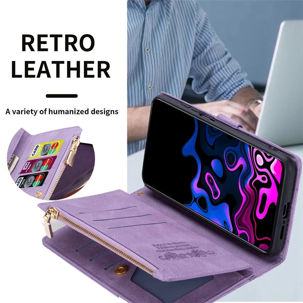 For Samsung Galaxy A26 5G Wallet Case Color Splicing Leather Phone Cover with Stand - Purple - 6