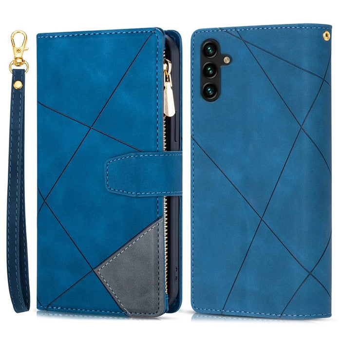 For Samsung Galaxy A36 5G Wallet Case Color Splicing Leather Phone Cover with Stand - Blue - 1