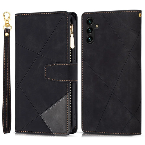 For Samsung Galaxy A56 5G Wallet Case Color Splicing Leather Phone Cover with Stand - Black - 1
