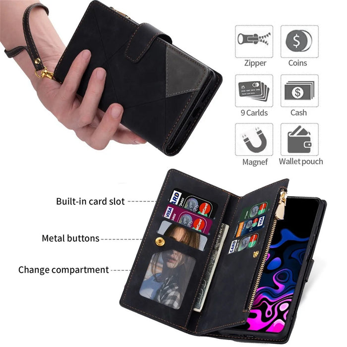 For Samsung Galaxy A56 5G Wallet Case Color Splicing Leather Phone Cover with Stand - Black - 5