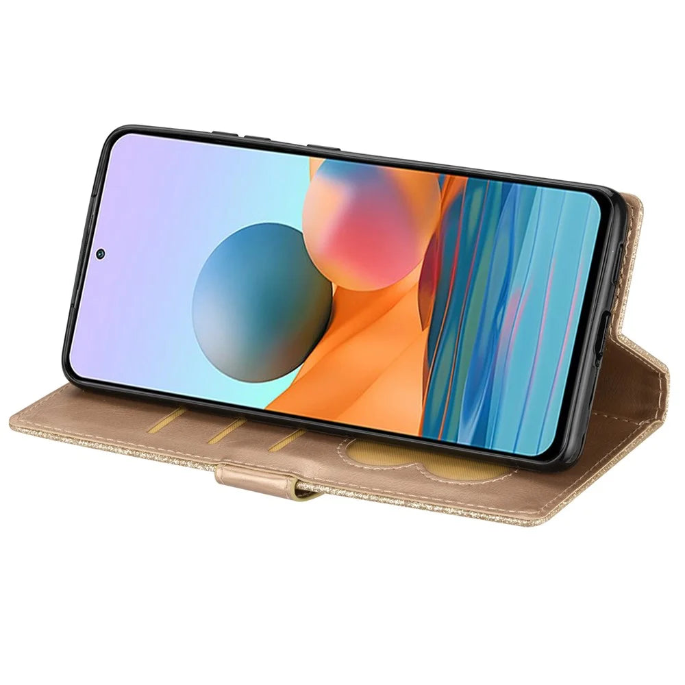For Samsung Galaxy A36 5G Stand Case Glitter Phone Leather Cover Zipper Pocket - Gold - 3