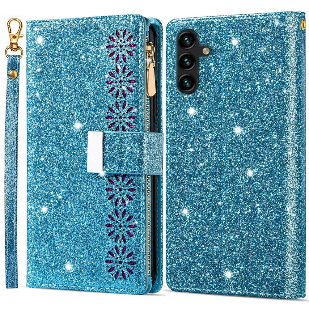 For Samsung Galaxy A26 5G Case Starry Sky Carving Leather Wallet Phone Cover - Blue - 1
