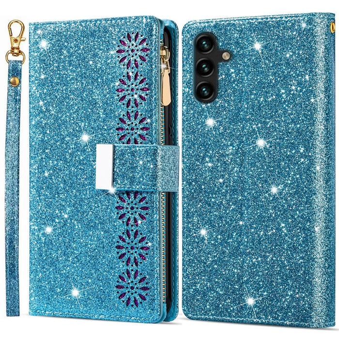 For Samsung Galaxy A26 5G Case Starry Sky Carving Leather Wallet Phone Cover - Blue - 1