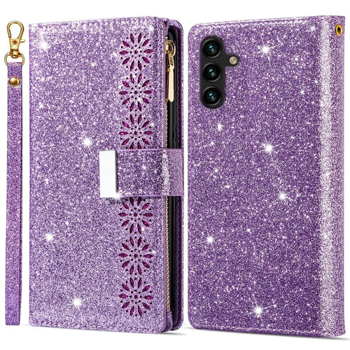 For Samsung Galaxy A36 5G Case Starry Sky Carving Leather Wallet Phone Cover - Purple - 1