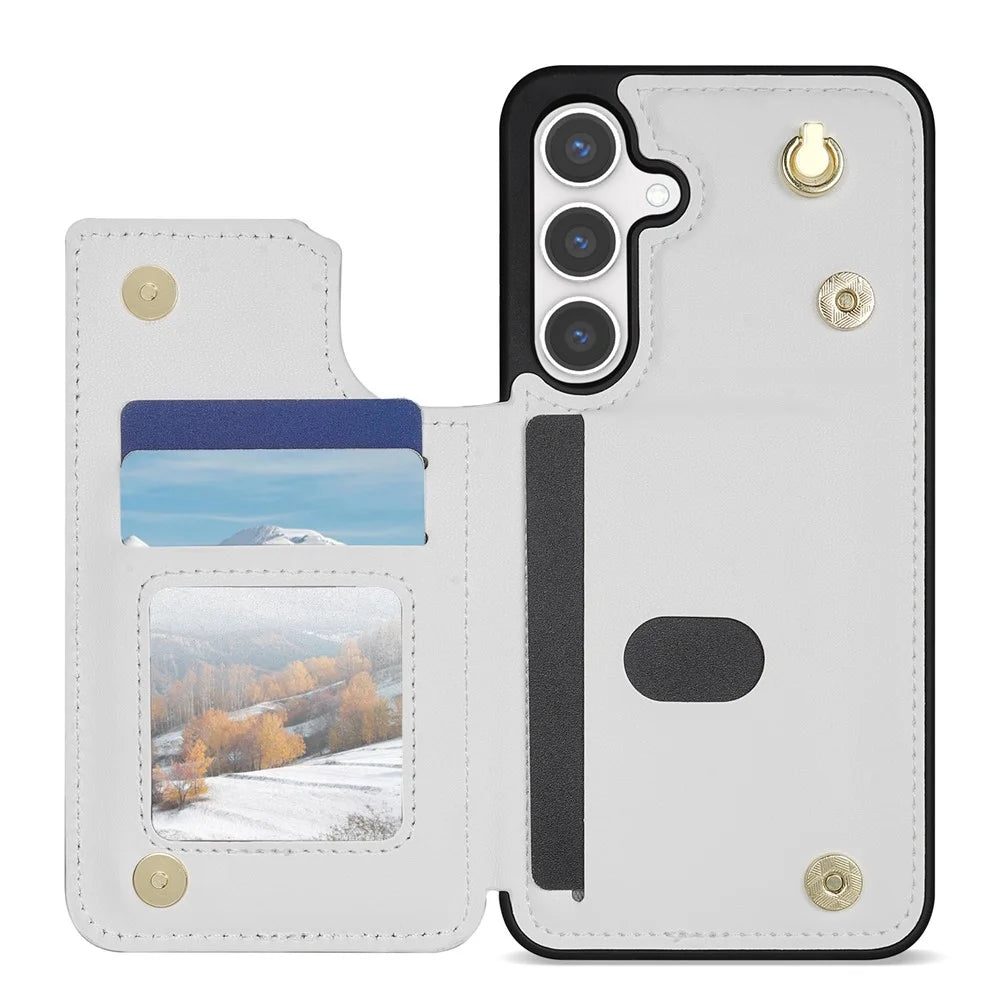 For Samsung Galaxy S25+ Case with Wrist Strap Card Slots Rhombus Leather+TPU Phone Cover - White - 3