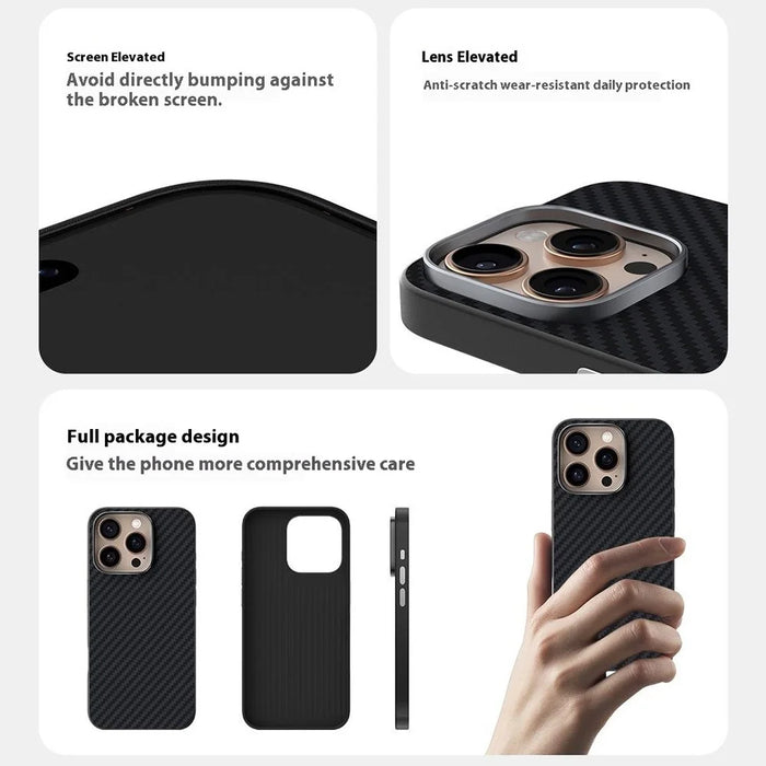 ABEEL For iPhone 16 Pro Max Case Compatible with MagSafe Carbon Fiber Texture Back Cover - Black - 6