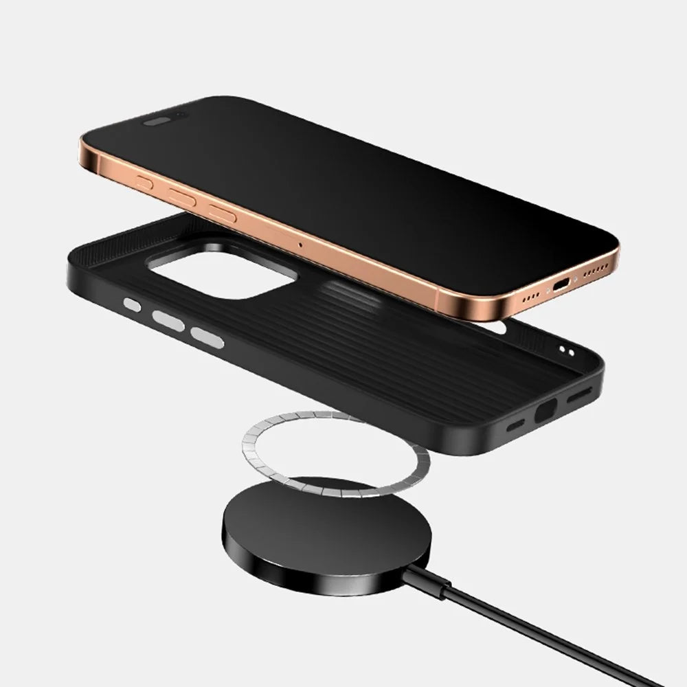 ABEEL For iPhone 15 Pro Case Compatible with MagSafe Carbon Fiber Texture Back Cover - Black - 4