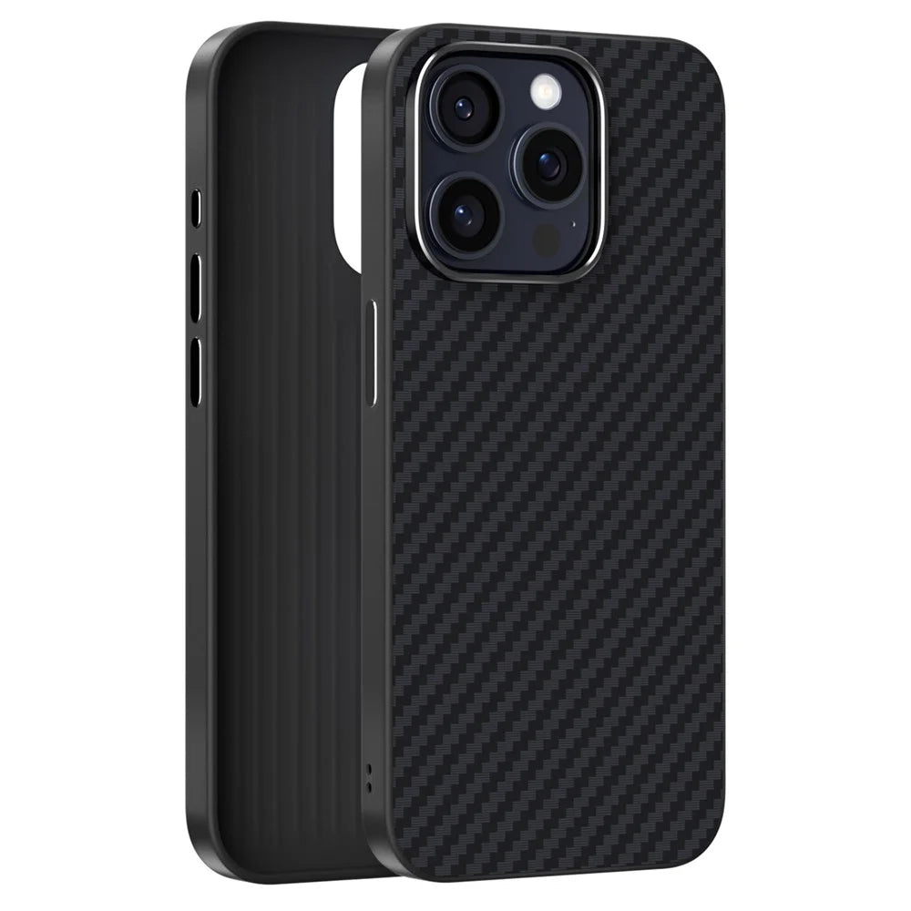 ABEEL For iPhone 15 Pro Max Case Compatible with MagSafe Carbon Fiber Texture Back Cover - Black - 2