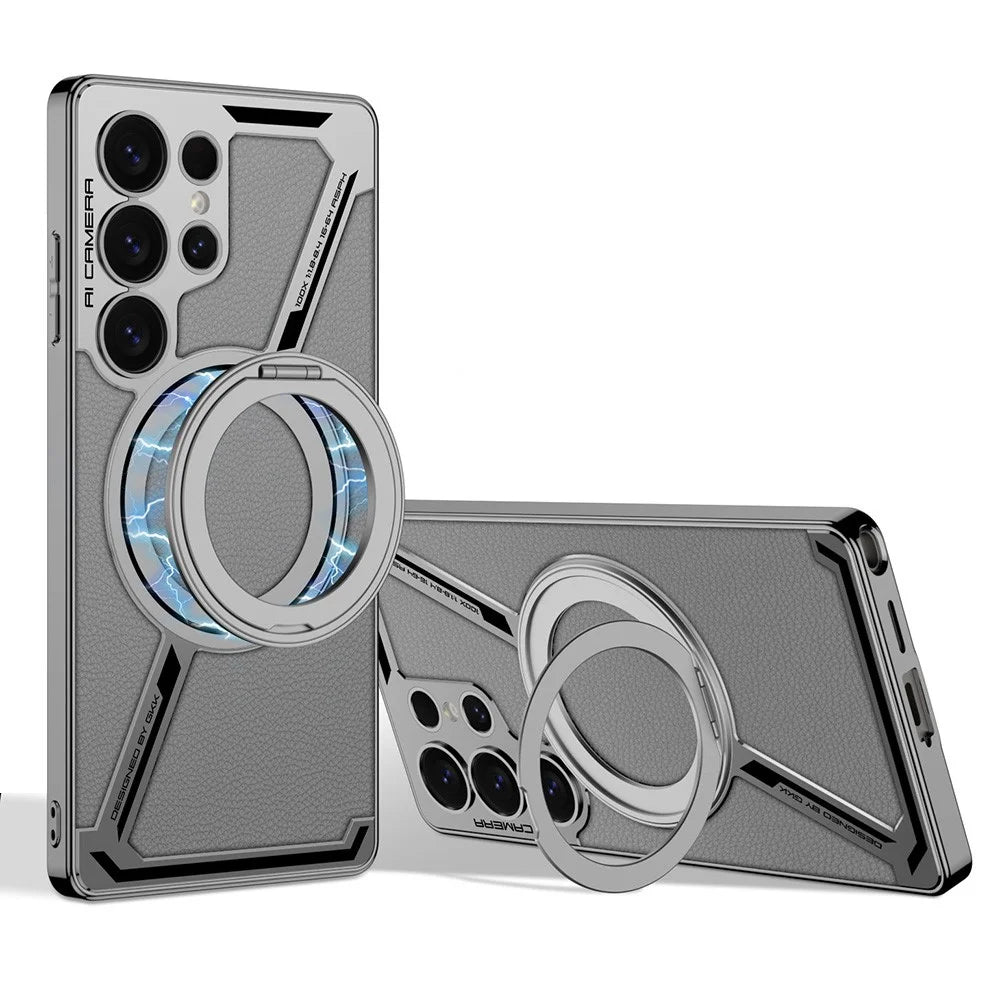 GKK For Samsung Galaxy S25 Ultra Magnetic Case PU+TPU Kickstand Phone Cover Z Shape Design - Grey - 1