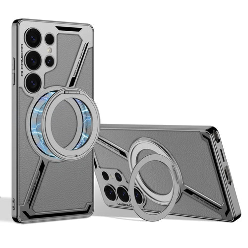 GKK For Samsung Galaxy S25 Ultra Magnetic Case PU+TPU Kickstand Phone Cover Z Shape Design - Grey - 1