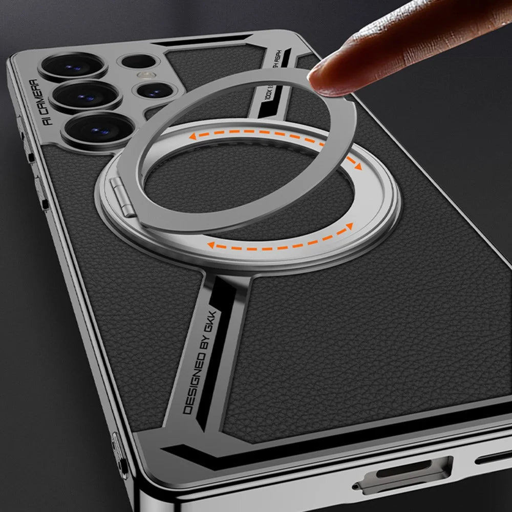 GKK For Samsung Galaxy S25 Ultra Magnetic Case PU+TPU Kickstand Phone Cover Z Shape Design - Grey - 3