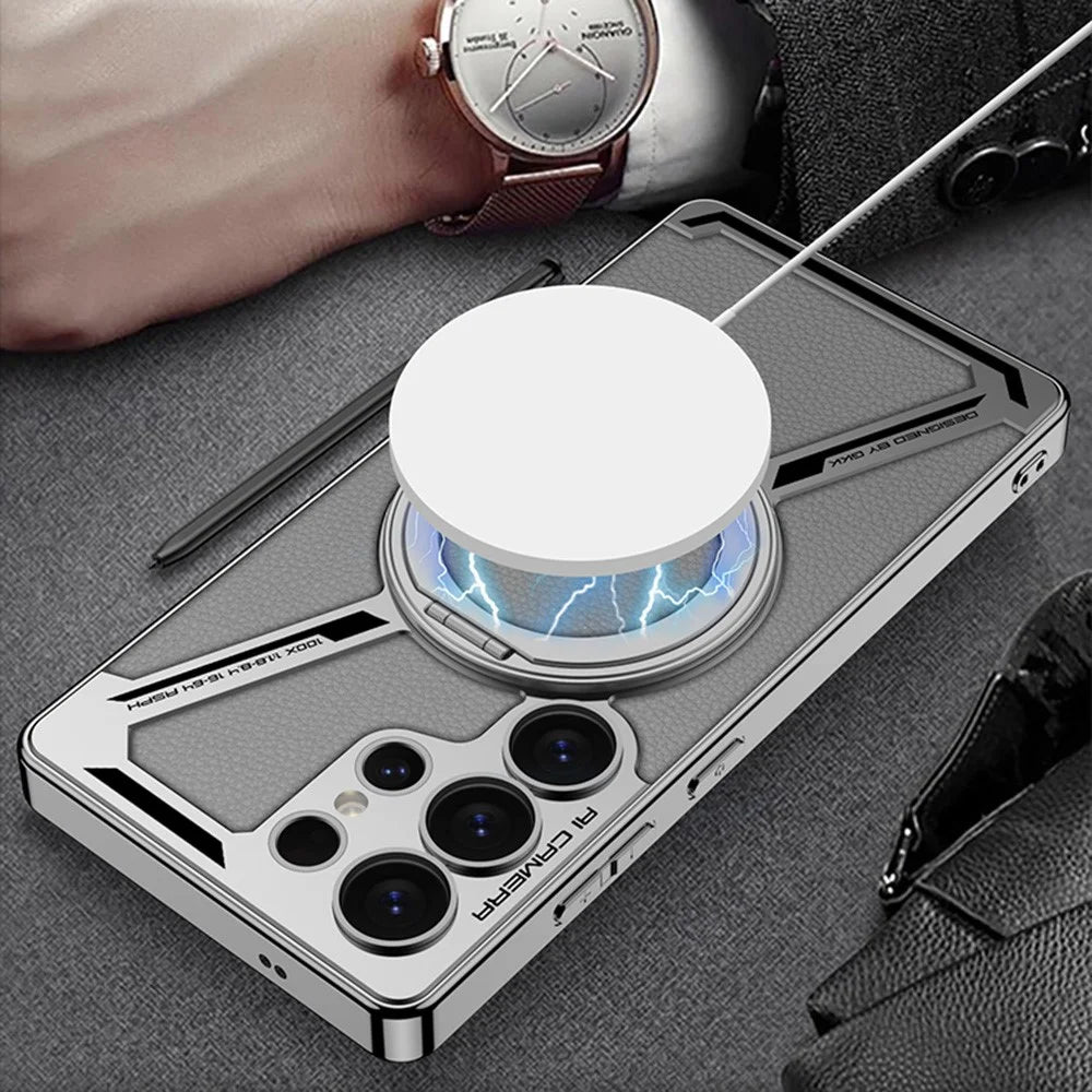 GKK For Samsung Galaxy S25 Ultra Magnetic Case PU+TPU Kickstand Phone Cover Z Shape Design - Grey - 4