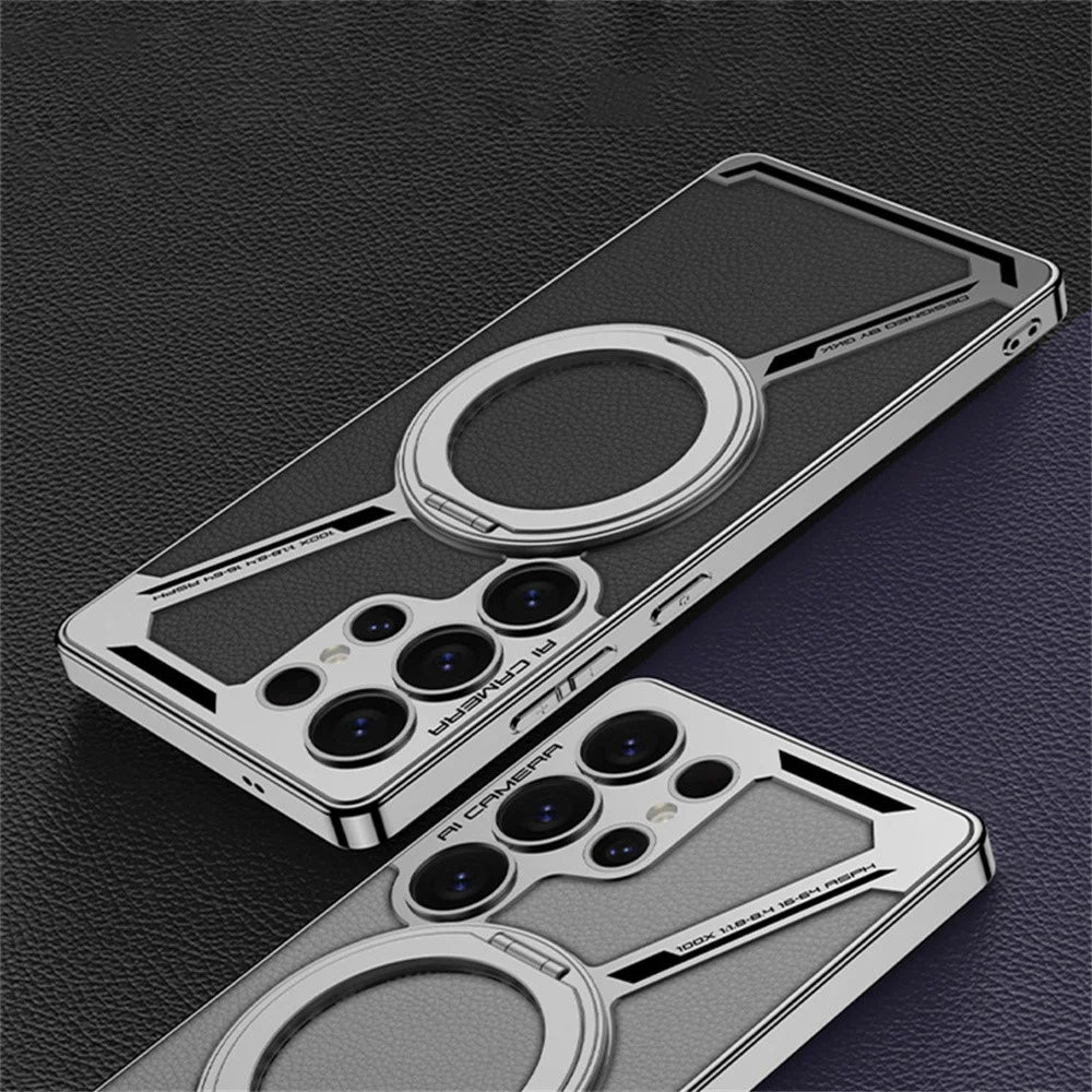 GKK For Samsung Galaxy S25 Ultra Magnetic Case PU+TPU Kickstand Phone Cover Z Shape Design - Grey - 5